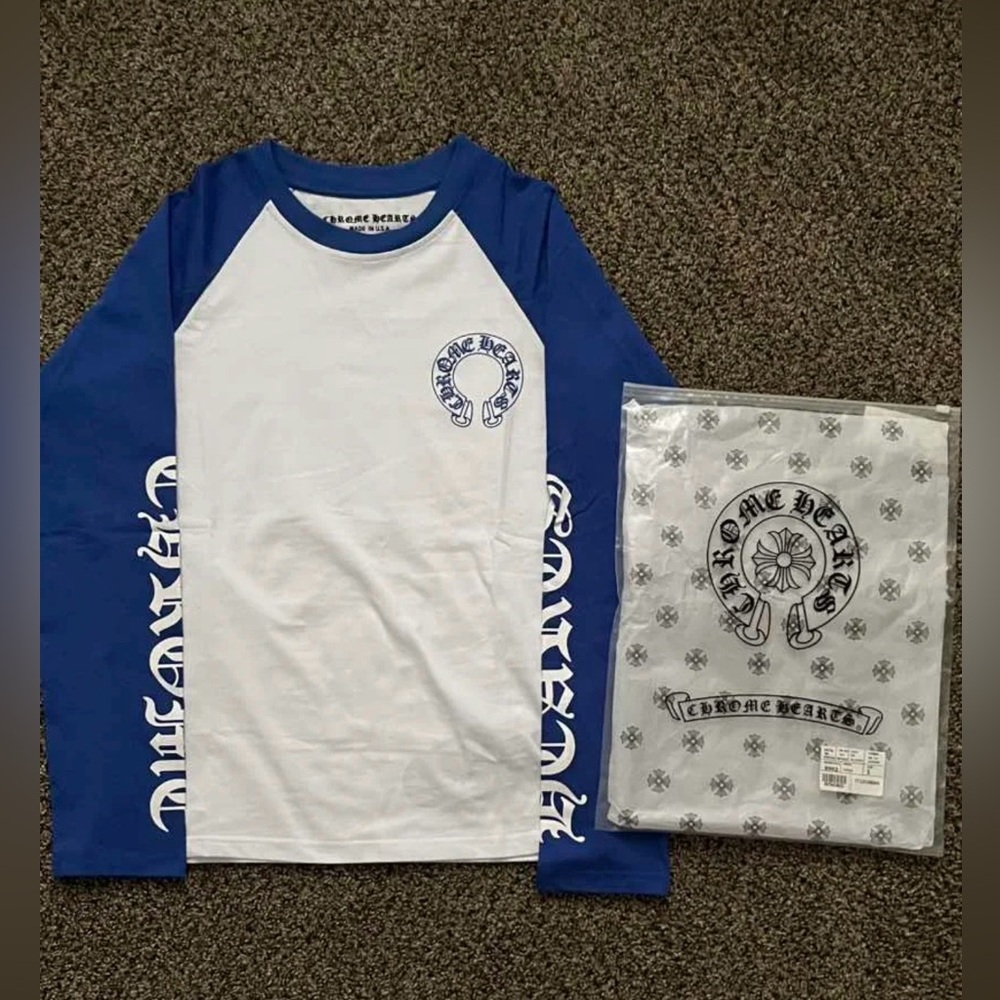 Chrome Hearts  Long Sleeve Blue and White Tee